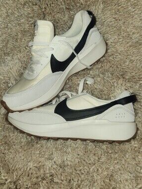 NEW WOMENS NIKE WAFFLE DEBUT OFF WHITE & BLACK SNEAKERS (Size 10) - NO BOX